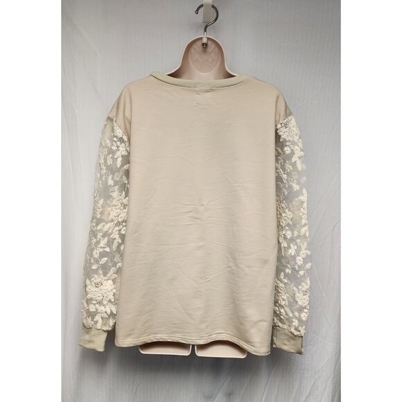 Grace & Emma Round Neck Lace Sleeve Sweater Color Tan Size XXL - Picture 4 of 8